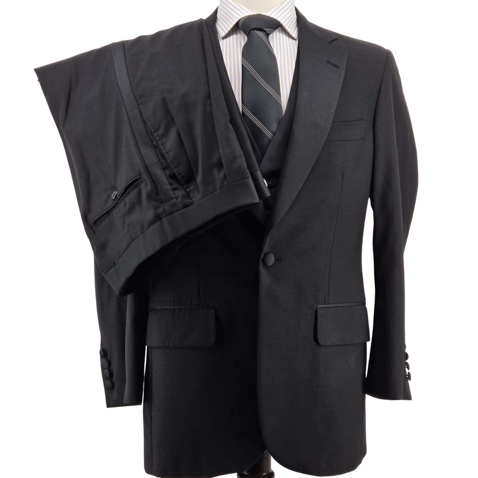 Brooks Brothers Suit Mens M Black Tuxedo Shawl Lapel One Button 3 Piece Wool Usa